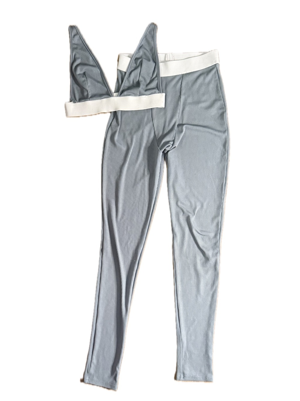 Gray Ribbed Two-Piece Set – Size Small